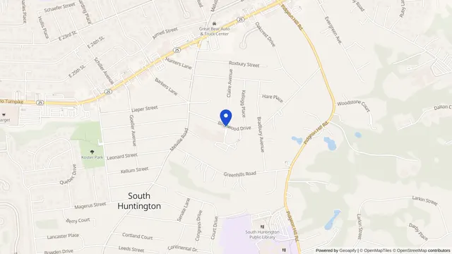 Map showing the location of Apex Rehab & Care Center at 78 Birchwood Drive, Huntington Station, NY 11746, served by DachiPlus medical transportation.