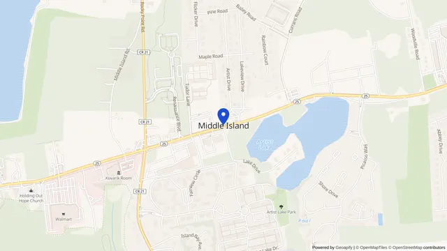 Map showing the location of Lake View at 63 Oak Crest Avenue, Middle Island, NY 11953, served by DachiPlus medical transportation.
