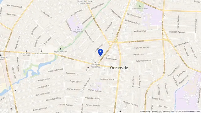 Map showing the location of Oceanside Care Center at 2914 Lincoln Avenue, Oceanside, NY 11572, served by DachiPlus medical transportation.