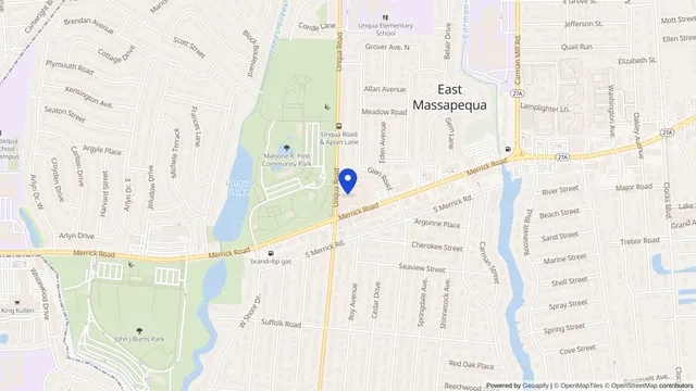 Map showing the location of Parkview Care and Rehab Center at 5353 Merrick Road, Massapequa, NY 11758, served by DachiPlus medical transportation.