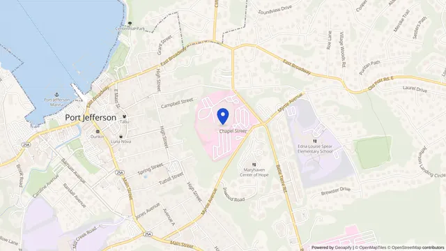 Map showing the location of St. Charles Hospital at 200 Belle Terre Rd, Port Jefferson, NY 11777, served by DachiPlus medical transportation.