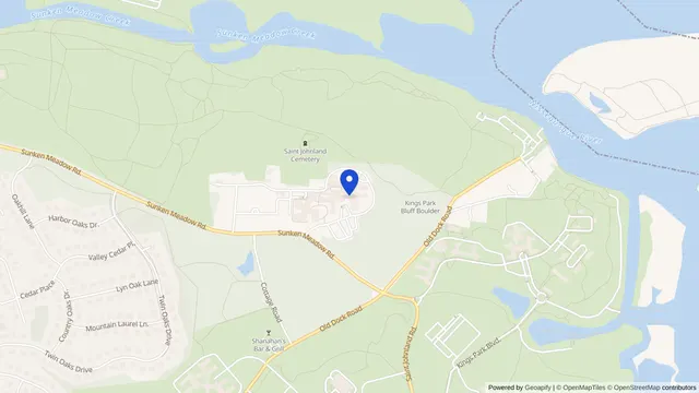 Map showing the location of St. Johnland Social Adult Day Program at 395 Sunken Meadow Rd, Kings Park, NY 11754, served by DachiPlus medical transportation.