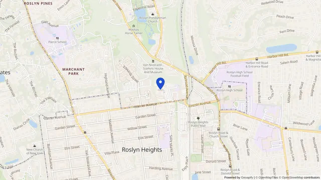 Map showing the location of Sunharbor Manor at 255 Warner Avenue, Roslyn Heights, NY 11577, served by DachiPlus medical transportation.