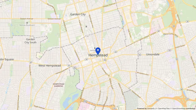 Map showing the location of Hempstead at Hempstead, Nassau County, NY, served by DachiPlus medical transportation.