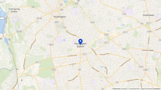Map showing the location of Huntington Station at Huntington Station, Suffolk County, NY, served by DachiPlus medical transportation.