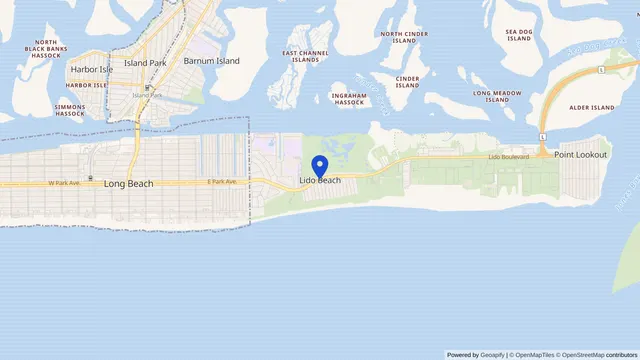 Map showing the location of Lido Beach at Lido Beach, Nassau County, NY, served by DachiPlus medical transportation.