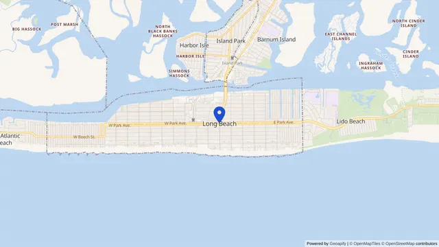 Map showing the location of Long Beach at Long Beach, Nassau County, NY, served by DachiPlus medical transportation.