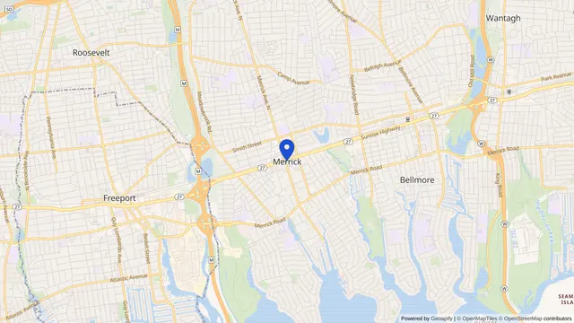 Map showing the location of Merrick at Merrick, Nassau County, NY, served by DachiPlus medical transportation.