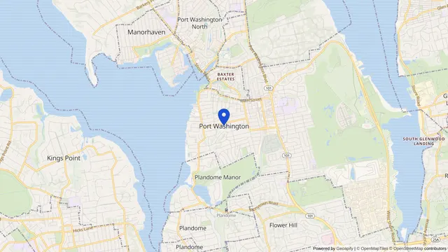 Map showing the location of Port Washington at Port Washington, Nassau County, NY, served by DachiPlus medical transportation.