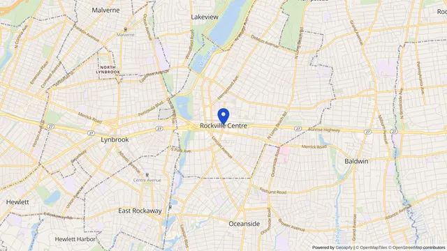 Map showing the location of Rockville Centre at Rockville Centre, Nassau County, NY, served by DachiPlus medical transportation.