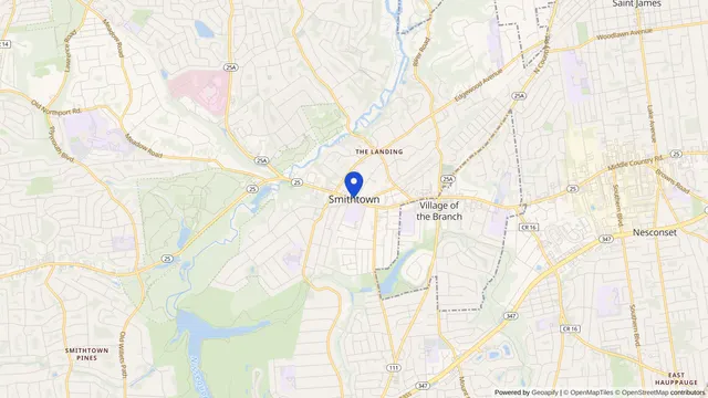 Map showing the location of Smithtown at Smithtown, Suffolk County, NY, served by DachiPlus medical transportation.