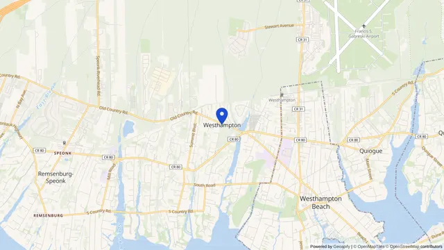 Map showing the location of Westhampton at Westhampton, Suffolk County, NY, served by DachiPlus medical transportation.